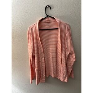 Appleseeds Striped Cardigan Coral‎ White XL Long Sleeve Pockets Knit
A857